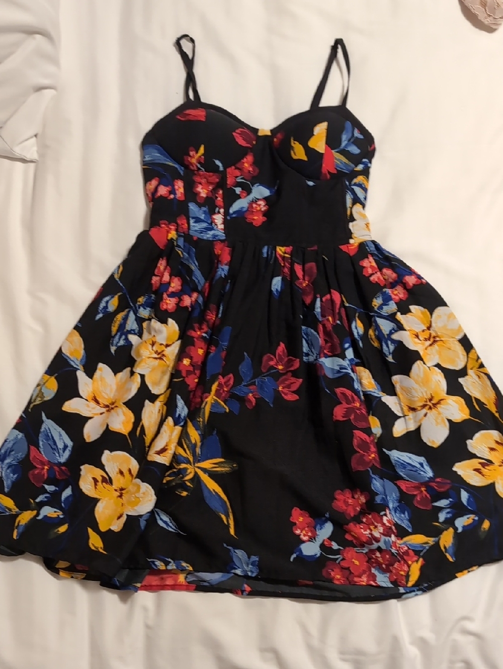 Women's Black Floral Sundress with Yellow & Blue Blooms